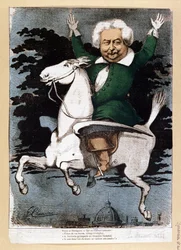Karikatyr av Alexandre Dumas pere (1803-70) som musketör, illustration från La Marotte, 1868
